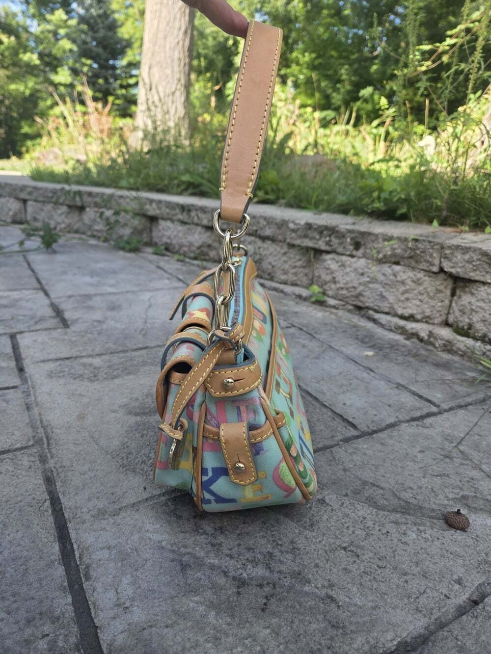 Vintage Y2K Dooney & Bourke "IT" Multicolored Monogram Banana Shoulder Bag Purse - Picture 5 of 16
